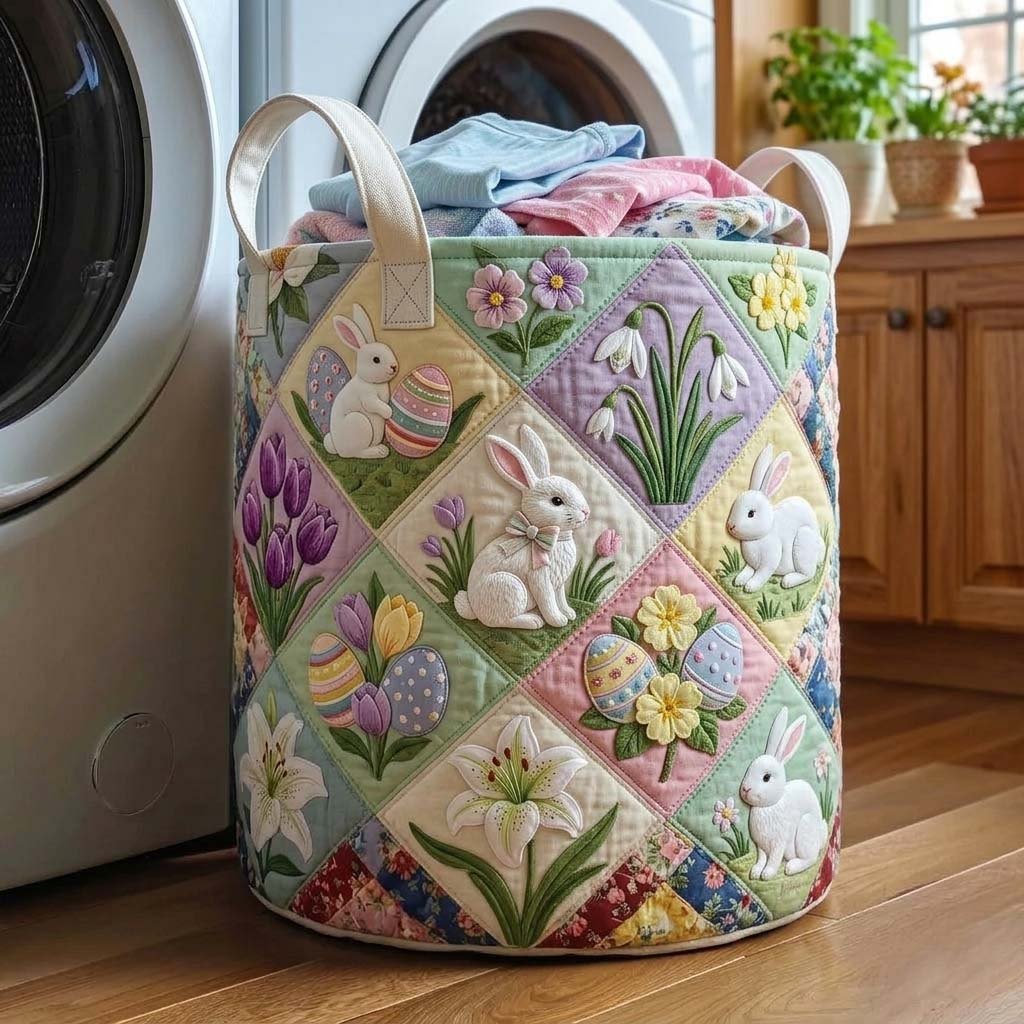 Easter Patchwork Quilted Laundry Hamper printed laundry hamper