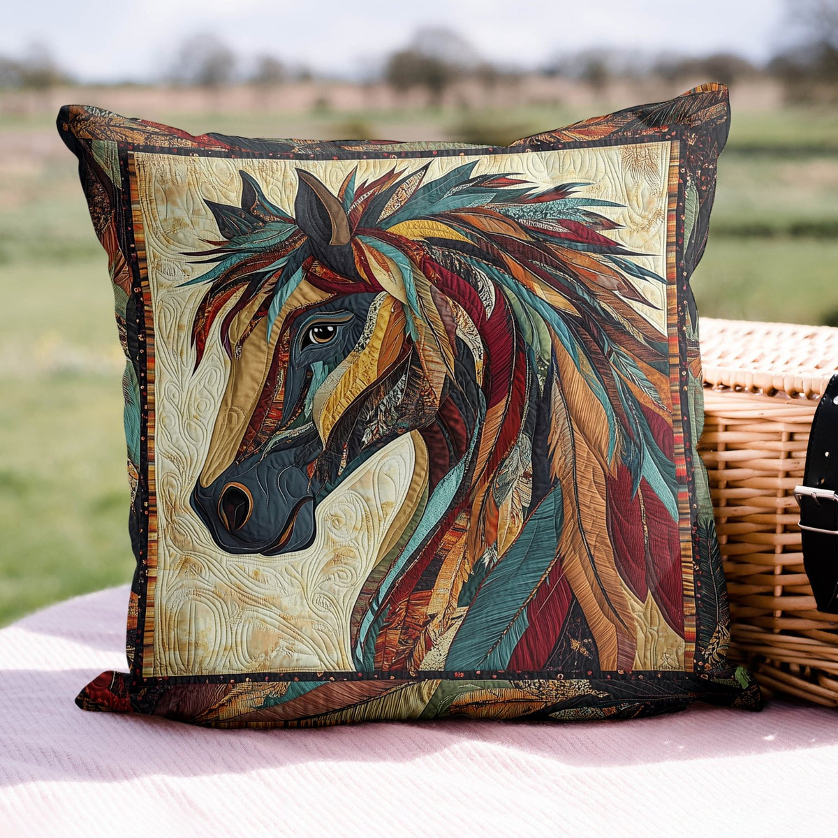 Echoes of Hooves Quilted Cushion Cover printed cushion cover