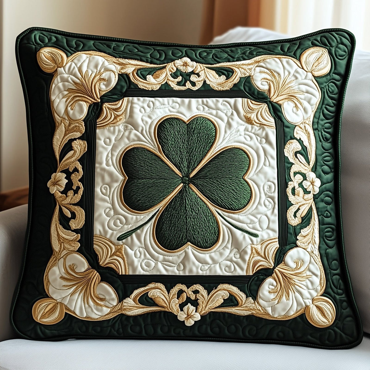 Elegance Celtic Shamrock Quilted Cushion Cover printed cushion cover