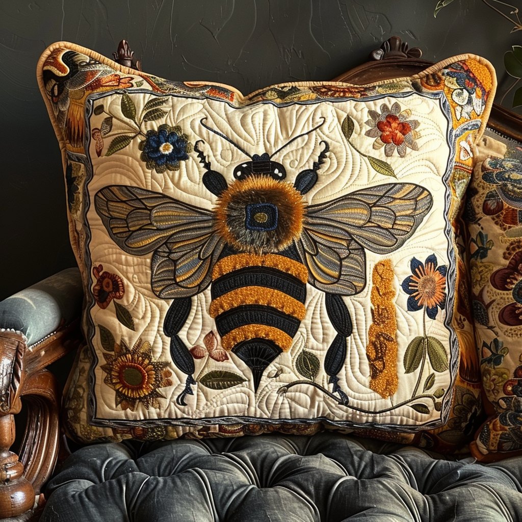 Elegant Bee Monarchy Quilted Cushion Cover printed cushion cover