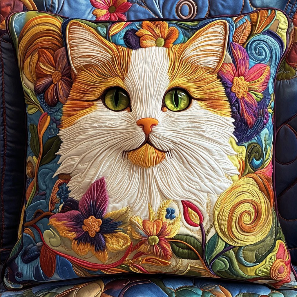 Elegant Cat Portrait Quilted Cushion Cover printed cushion cover