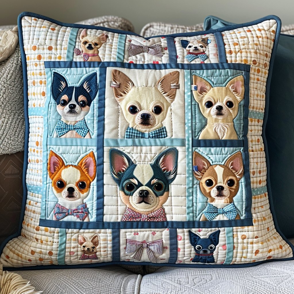 Elegant Chihuahua Quilted Cushion Cover printed cushion cover