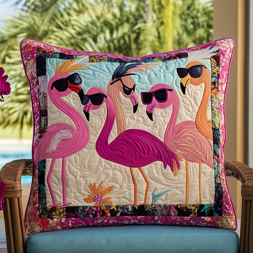 Elegant Flamingo Tropical Quilted Cushion Cover printed cushion cover