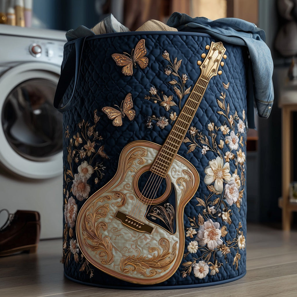 Elegant Guitar Quilted Laundry Hamper printed laundry hamper
