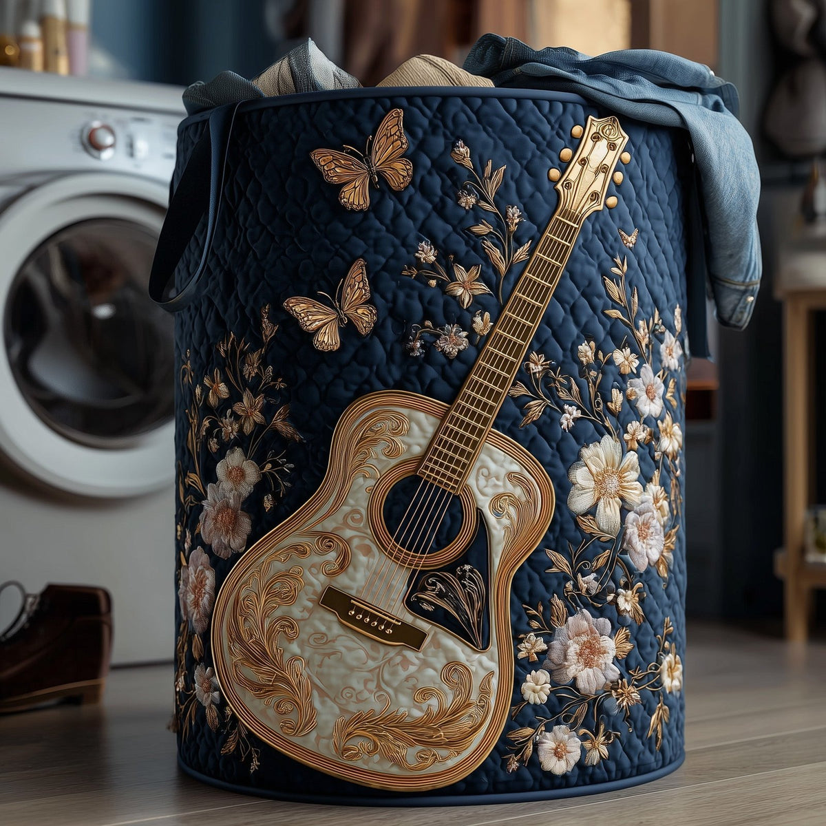 Elegant Guitar Quilted Laundry Hamper printed laundry hamper
