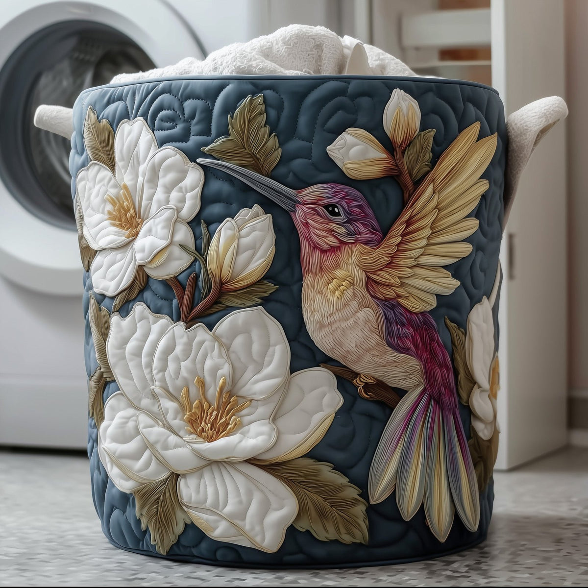 Elegant Hummingbird Quilted Laundry Hamper printed laundry hamper