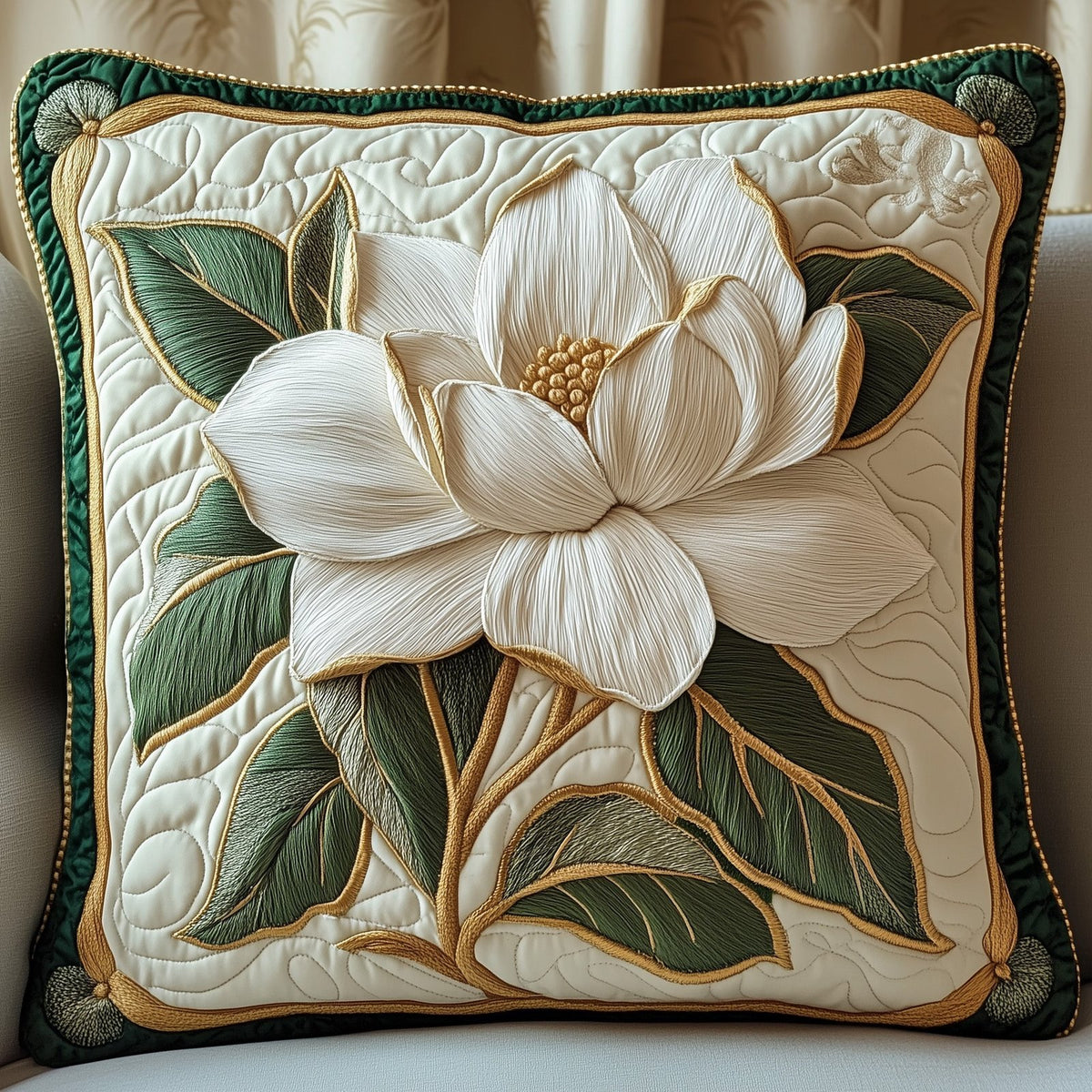 Elegant Magnolia Quilted Cushion Cover printed cushion cover