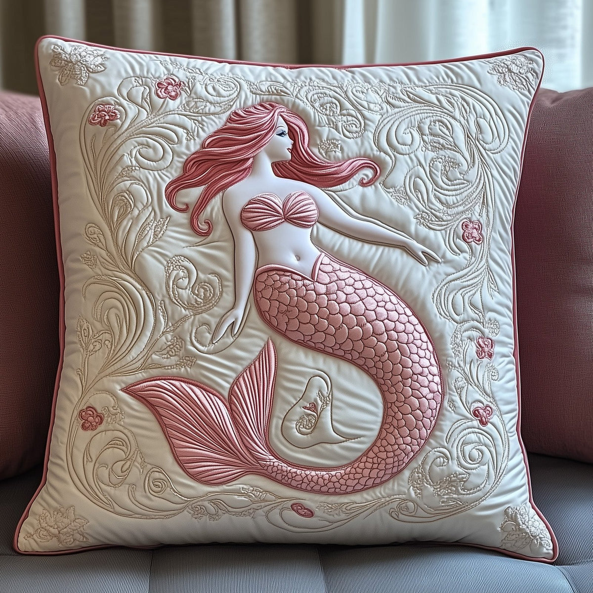 Elegant Mermaid Quilted Cushion Cover printed cushion cover