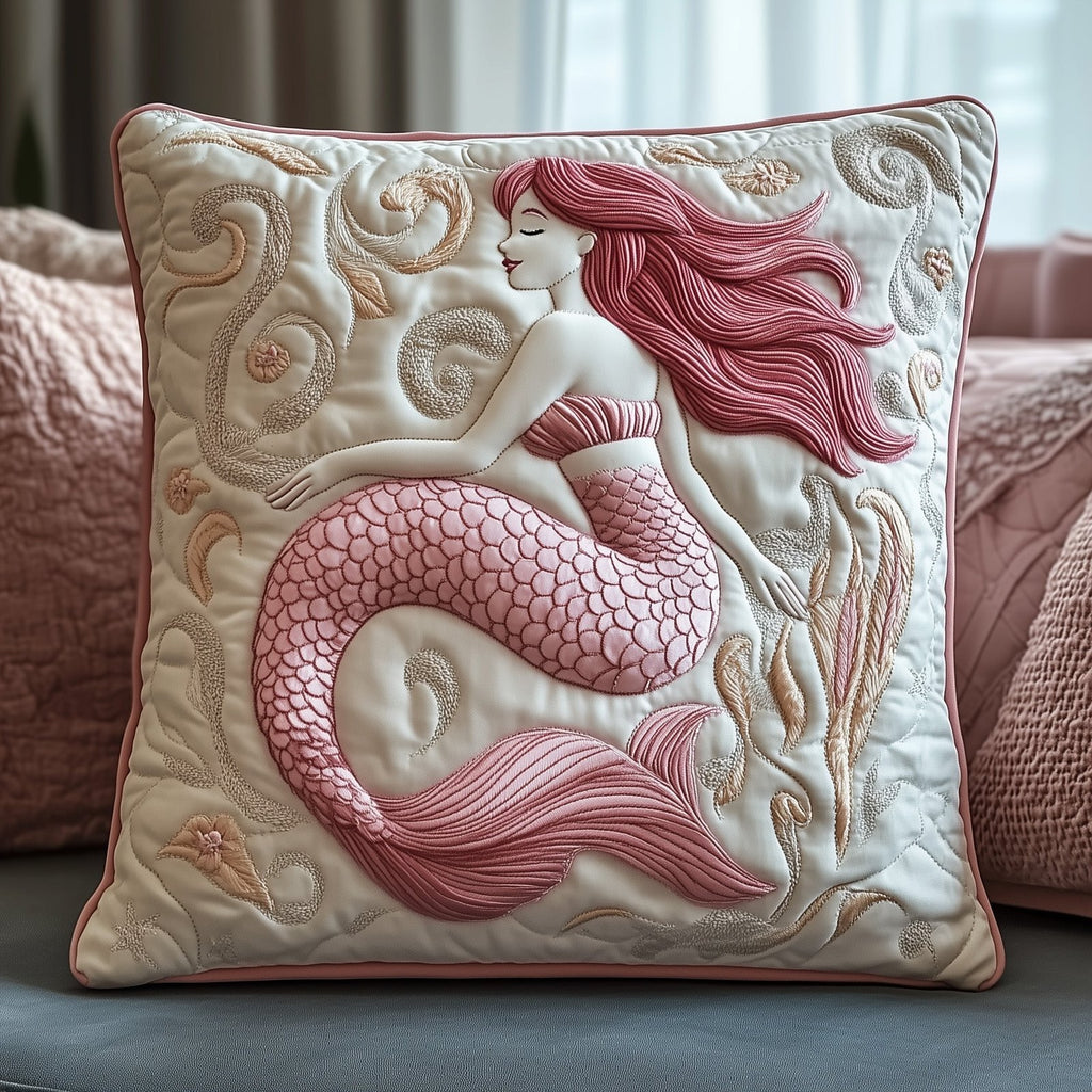 Elegant Mermaid Quilted Cushion Cover printed cushion cover