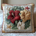 Elegant Red Hibiscus Quilted Cushion Cover printed cushion cover