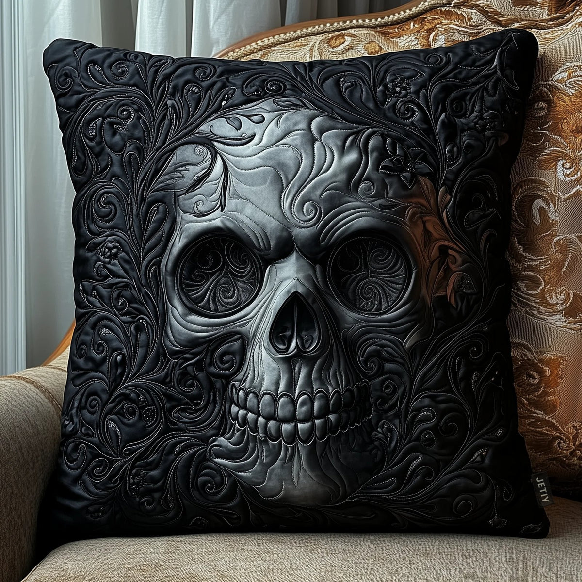 Elegant Skull Quilted Cushion Cover printed cushion cover