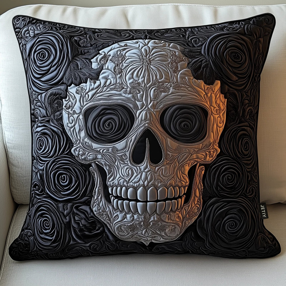 Elegant Skull Quilted Cushion Cover printed cushion cover