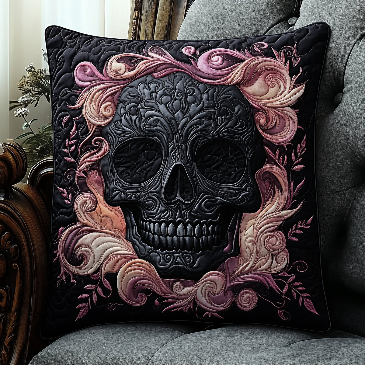Elegant Skull Quilted Cushion Cover printed cushion cover