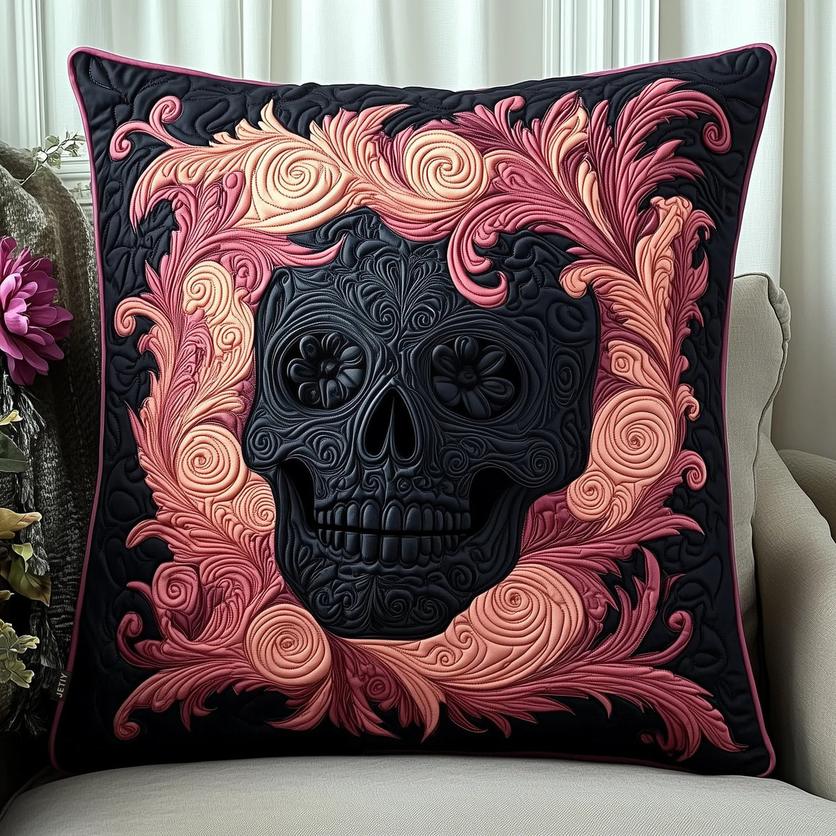 Elegant Skull Quilted Cushion Cover printed cushion cover