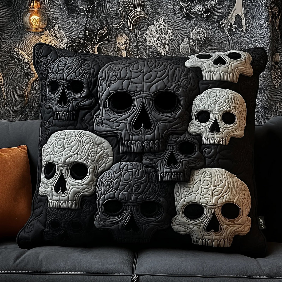 Elegant Skull Quilted Cushion Cover printed cushion cover