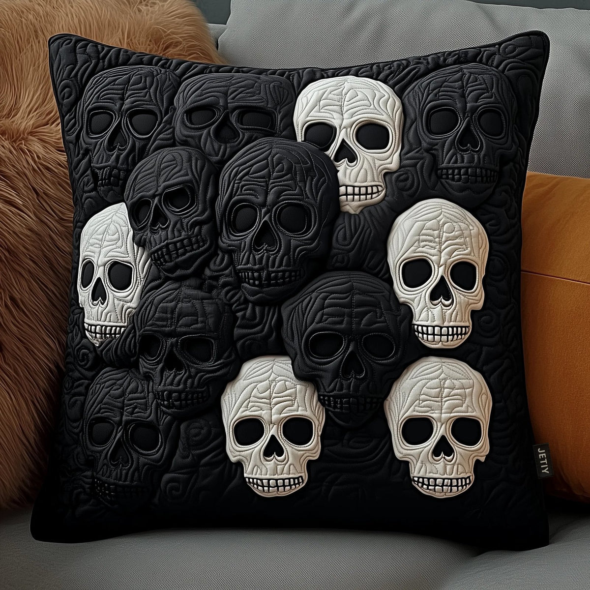 Elegant Skull Quilted Cushion Cover printed cushion cover