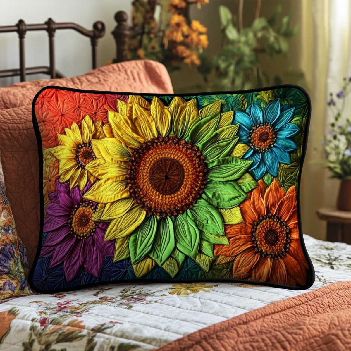 Elegant Sunflowers Quilted Bedding Cushion Cover printed cushion cover
