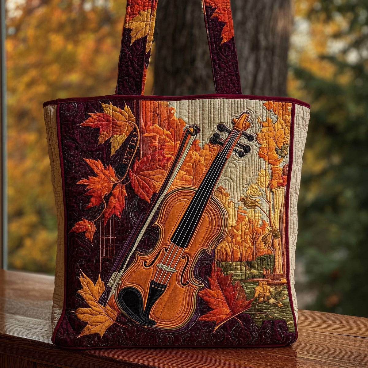 Elegant Violin Quilted Tote Bag printed tote bag