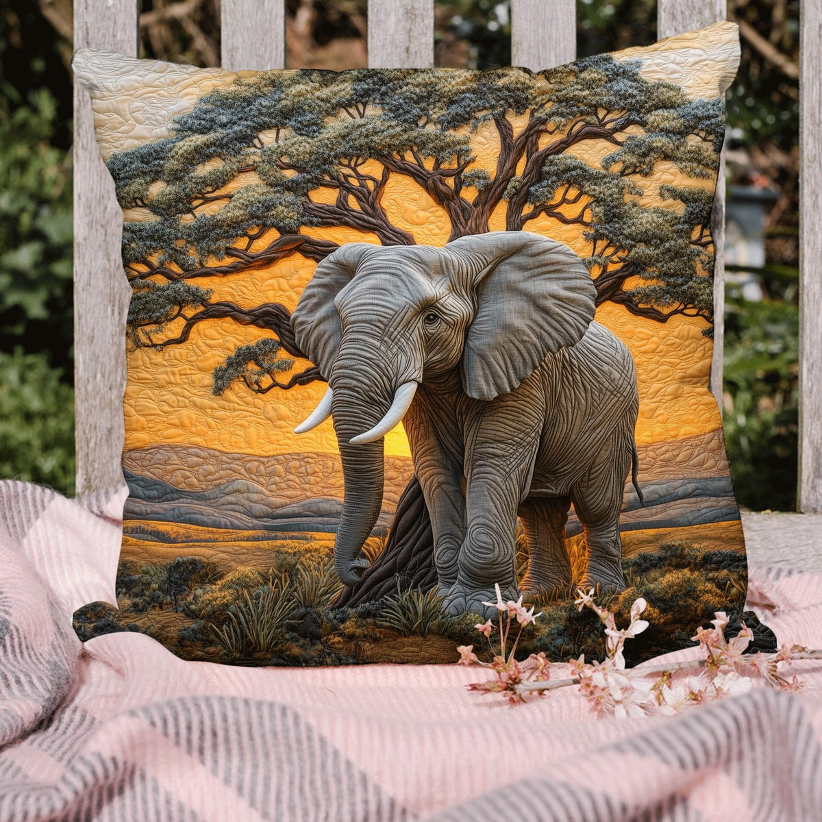 Elephant Baobab Quilted Cushion Cover printed cushion cover