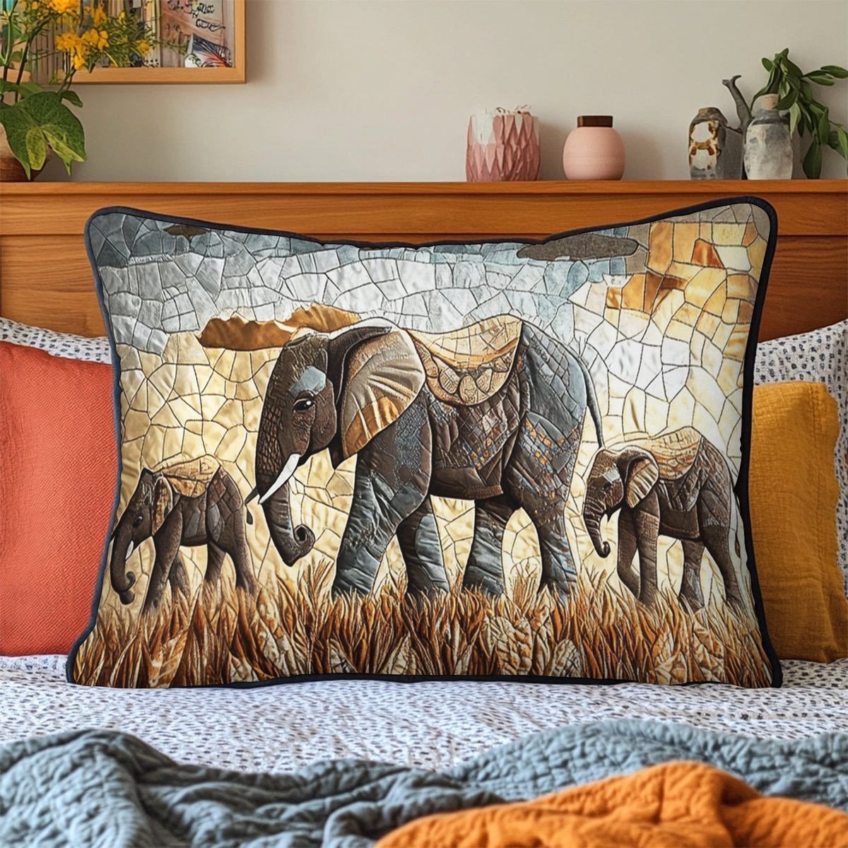 Elephant Dreams Quilted Bedding Cushion Cover printed cushion cover