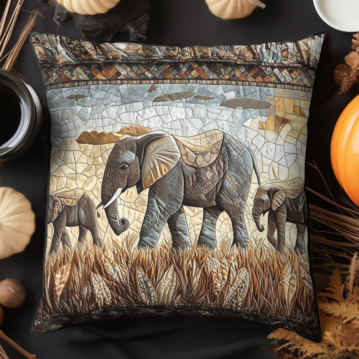 Elephant Dreams Quilted Cushion Cover printed cushion cover