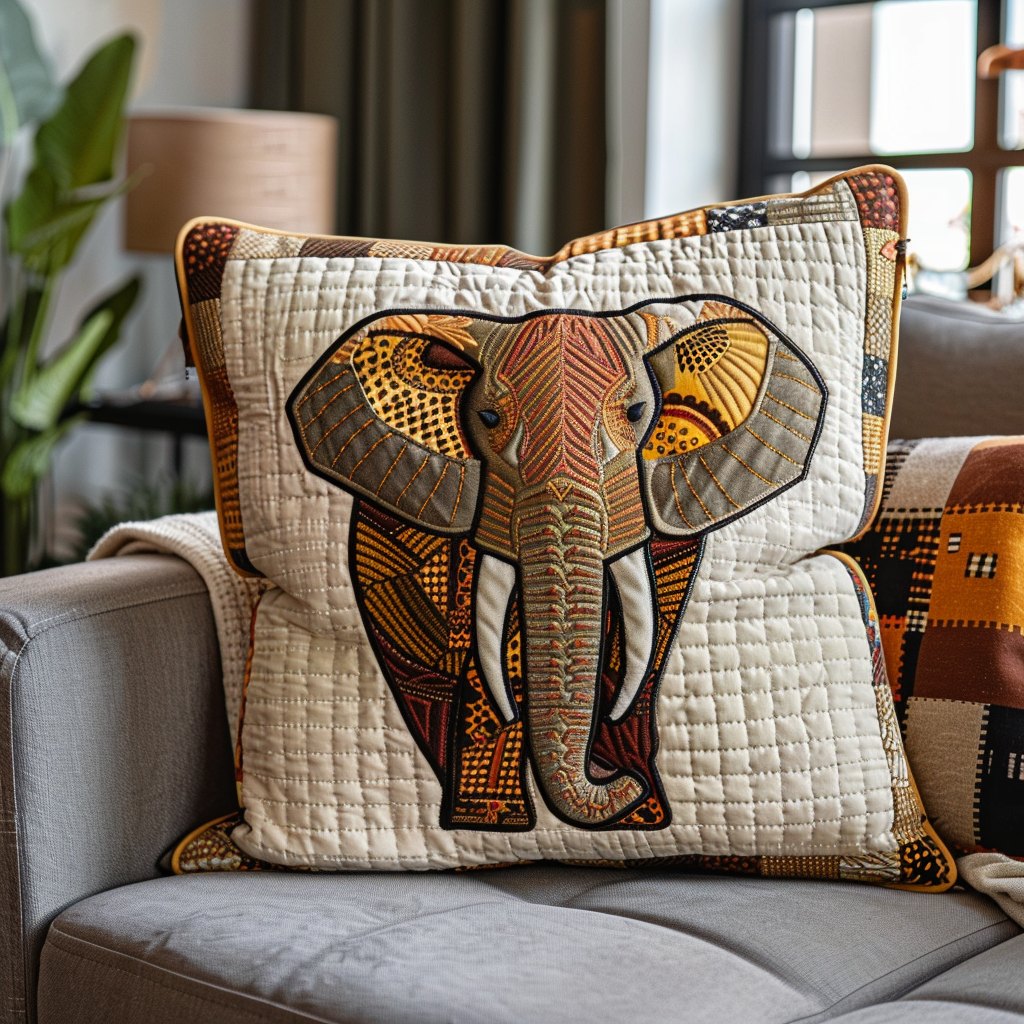 Elephant Eden Quilted Cushion Cover printed cushion cover