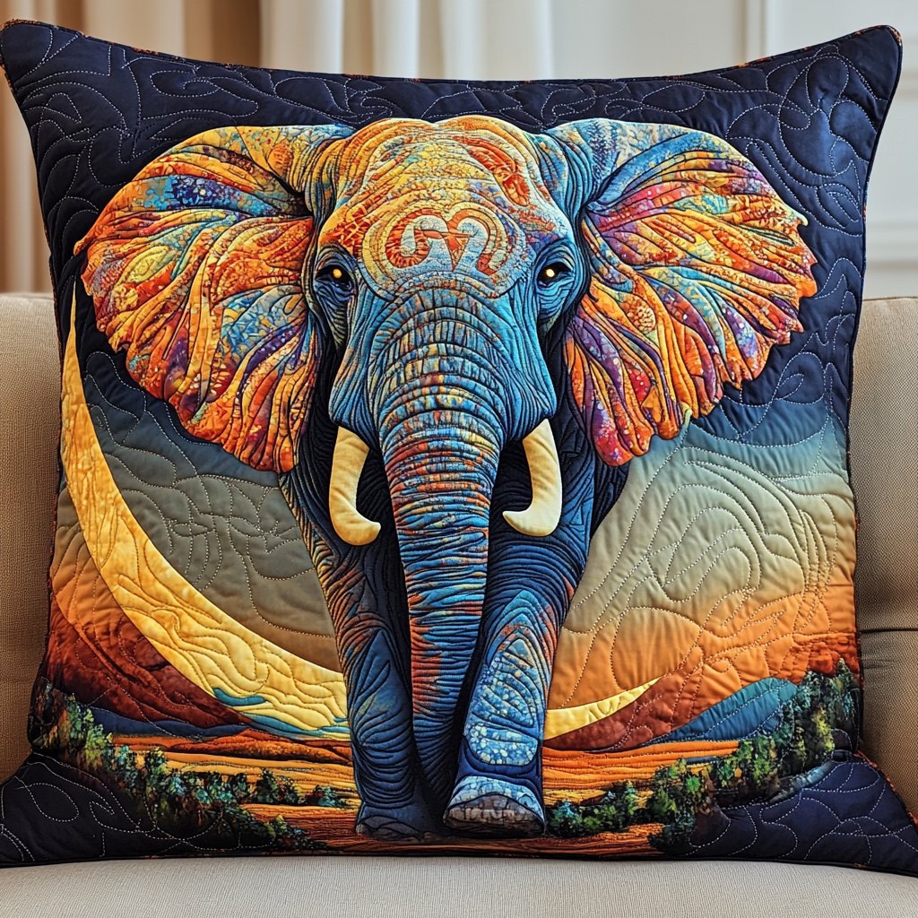 Elephant Embrace Quilted Cushion Cover printed cushion cover