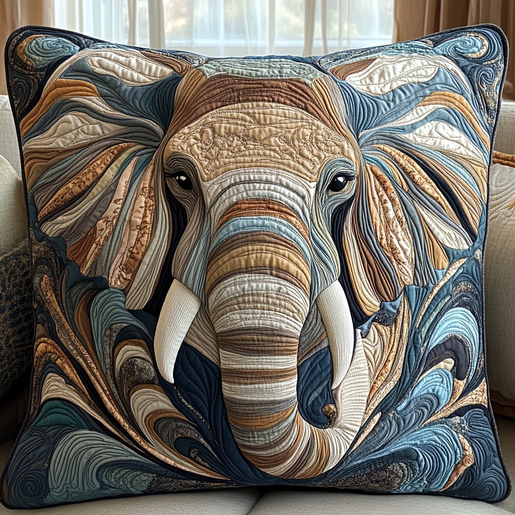 Elephant Grace Quilted Cushion Cover printed cushion cover