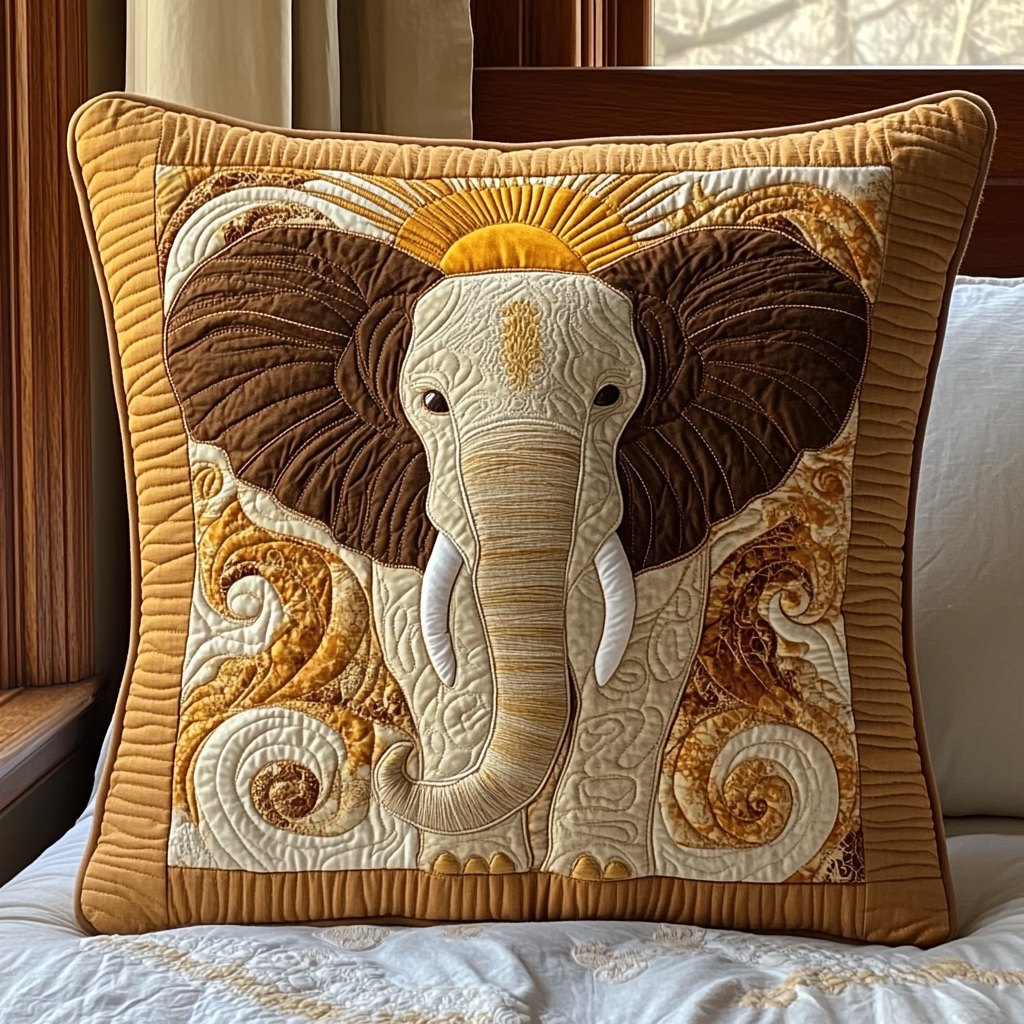 Elephant Grace Quilted Cushion Cover printed cushion cover