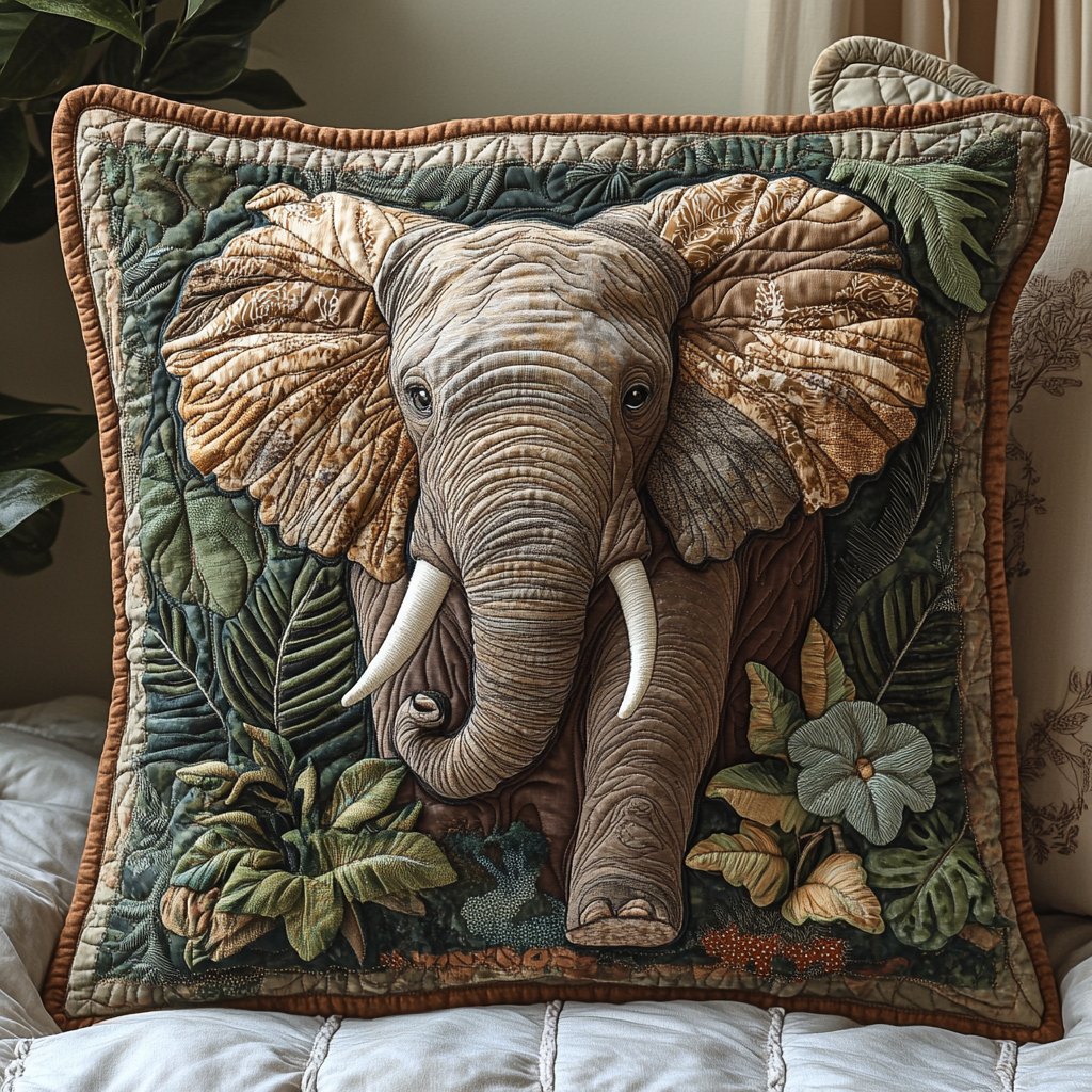 Elephant Jungle Quilted Cushion Cover printed cushion cover