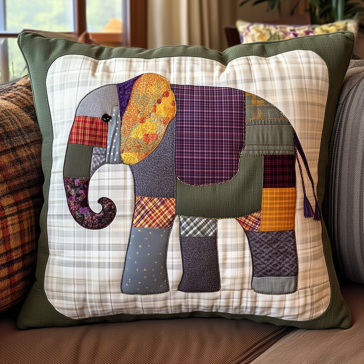 Elephant Patchwork Quilted Cushion Cover printed cushion cover