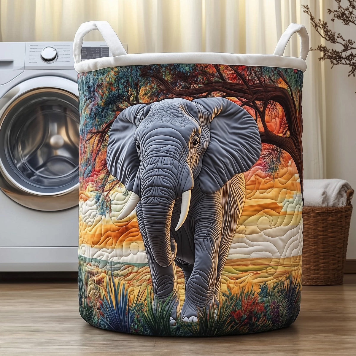 Elephant Quilted Laundry Hamper printed laundry hamper