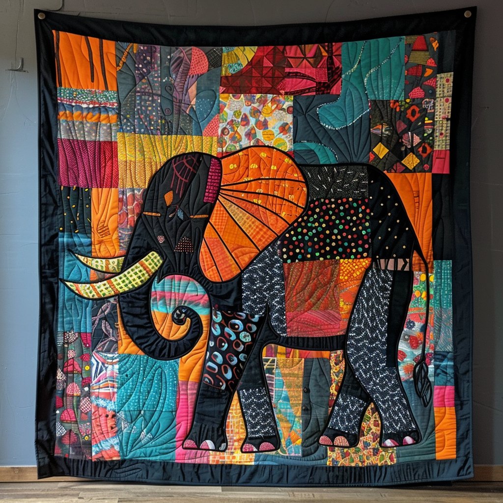 Elephant Rainbow Harmony Quilted Blanket printed blanket
