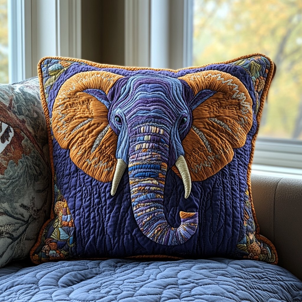 Elephant Tranquility Quilted Cushion Cover printed cushion cover