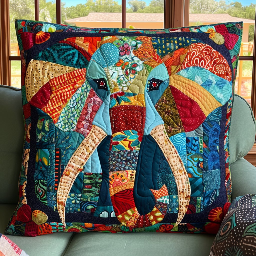 Elephant Vibrant Voyage Quilted Cushion Cover printed cushion cover