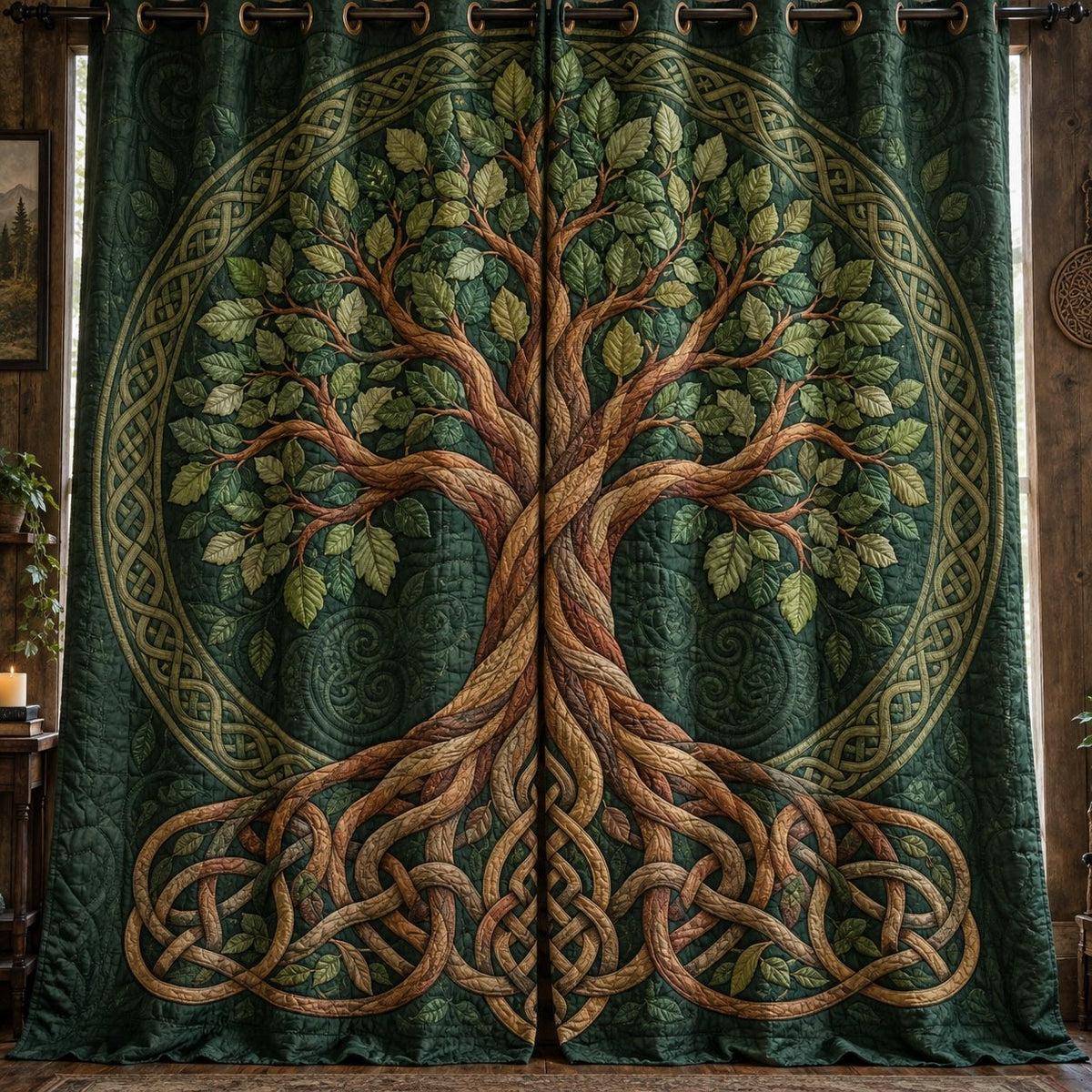 Emerald Knotwork Woods Quilted Curtains printed door curtain