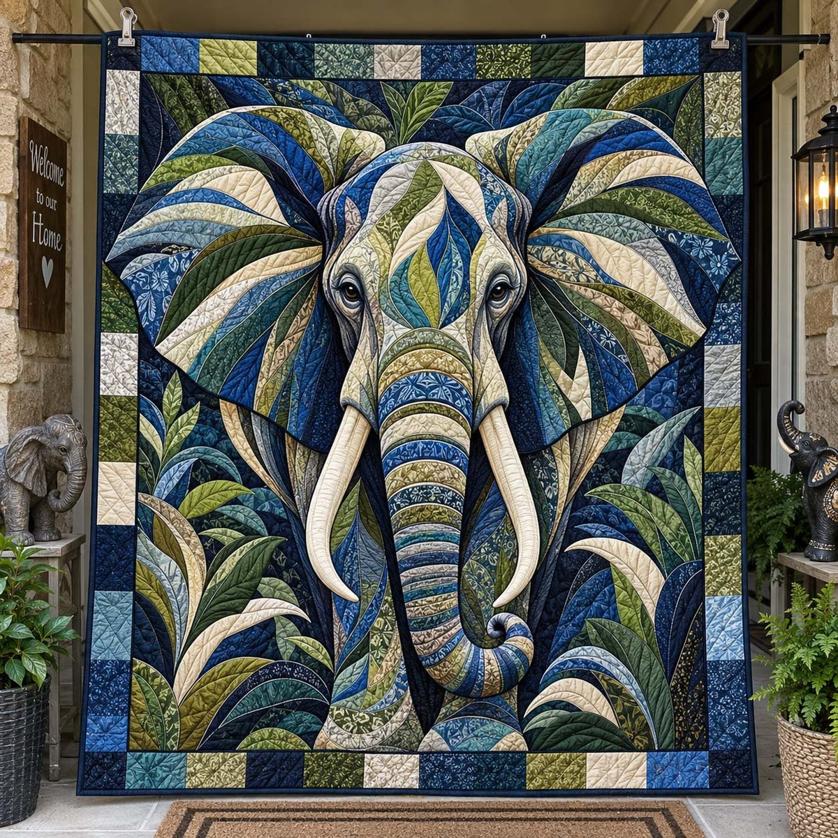 Emerald Leaf Elephant printed blanket