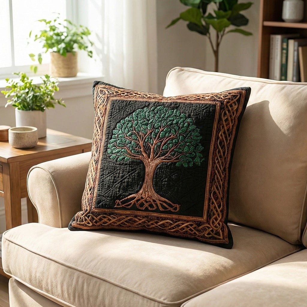 Emerald Nature Roots Quilted Cushion Cover printed cushion cover
