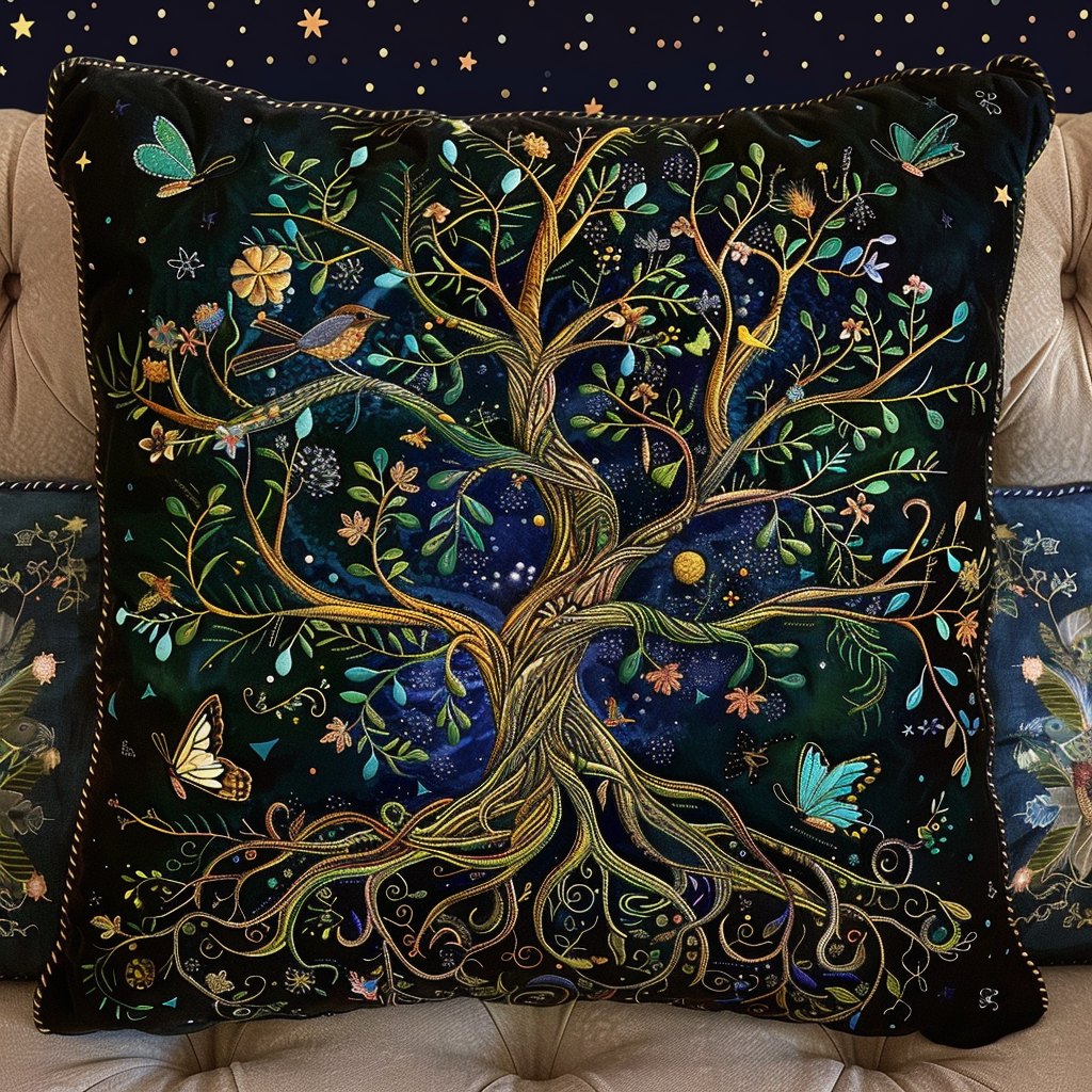 Emerald Tree of Life Quilted Cushion Cover printed cushion cover