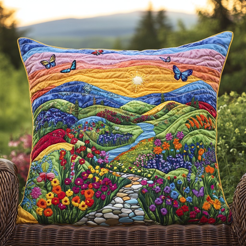 Enchanted Bloom Walk Quilted Cushion Cover printed cushion cover