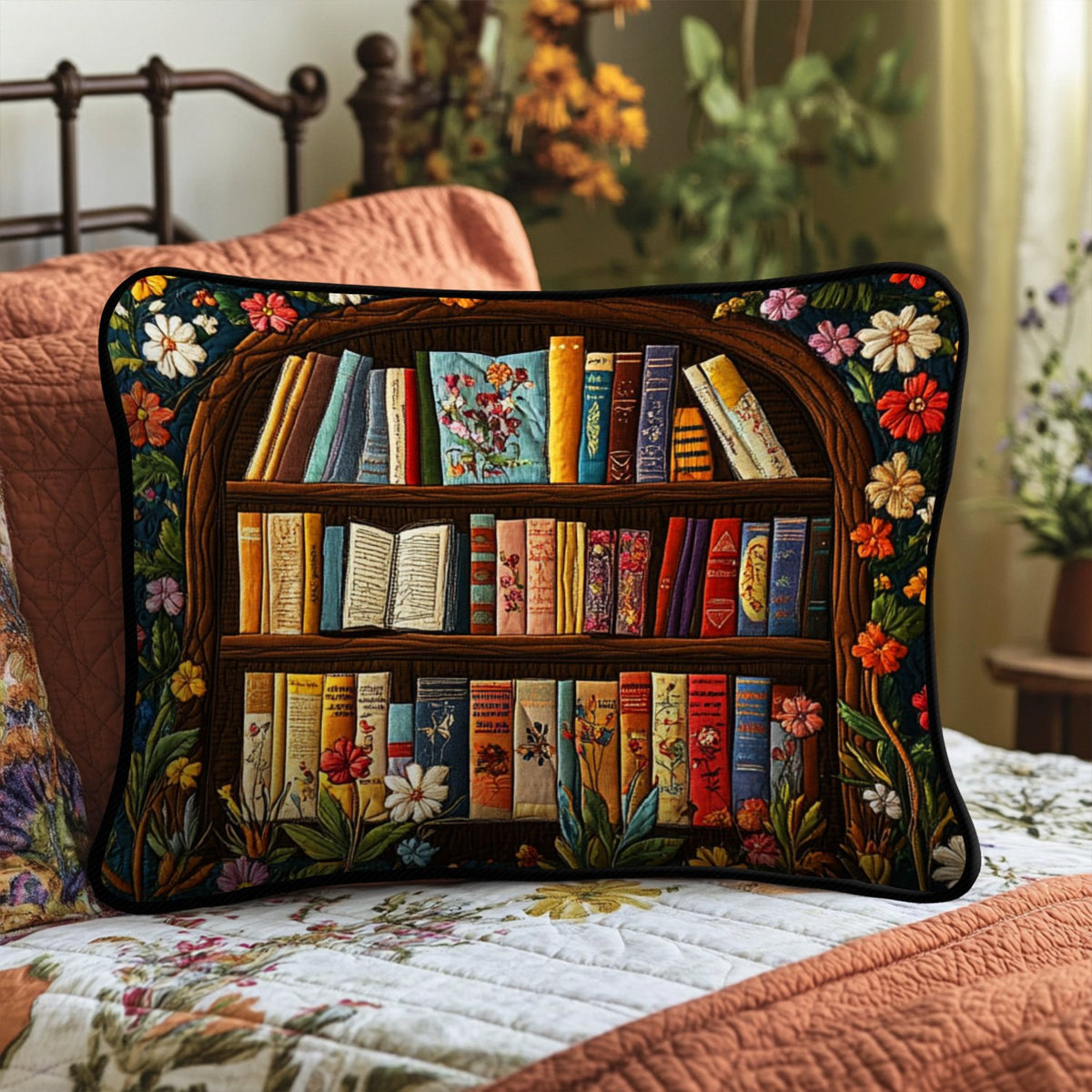 Enchanted Book Haven Quilted Bedding Cushion Cover printed cushion cover