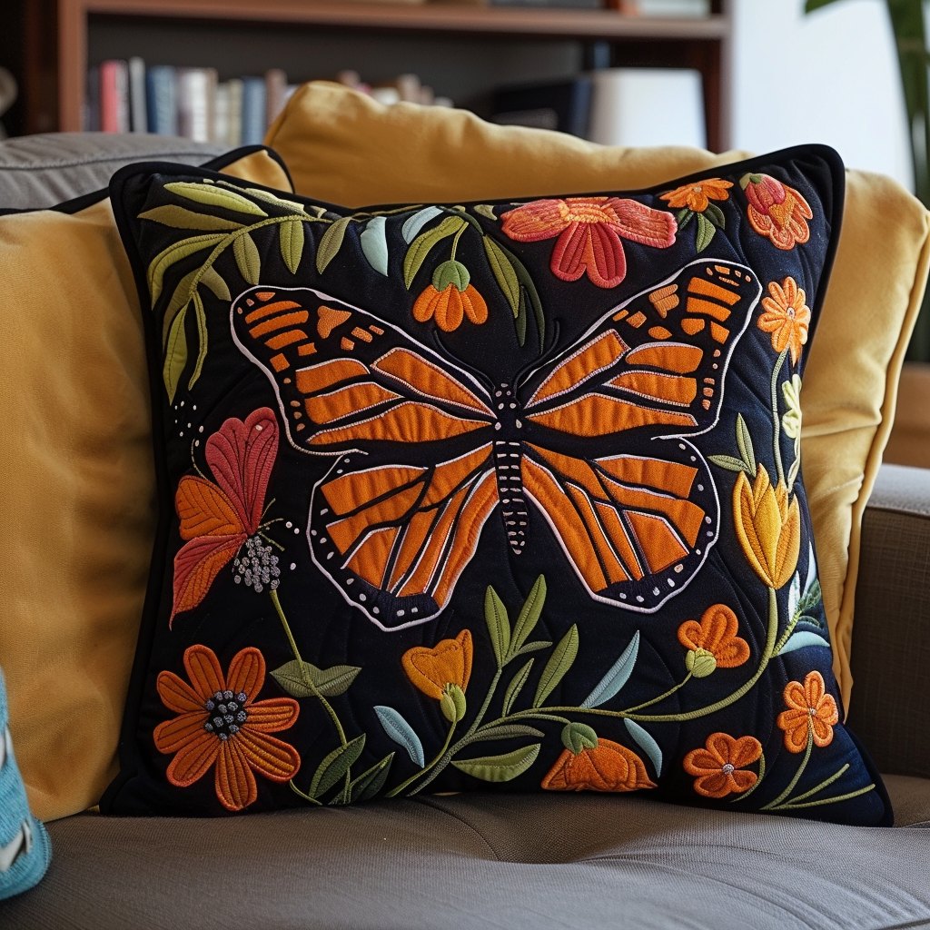 Enchanted Butterfly Quilted Cushion Cover printed cushion cover