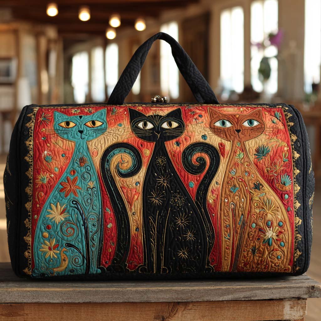 Enchanted Cats Trio Quilted Duffle Bag printed duffle bag