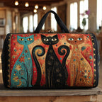 Enchanted Cats Trio Quilted Duffle Bag printed duffle bag