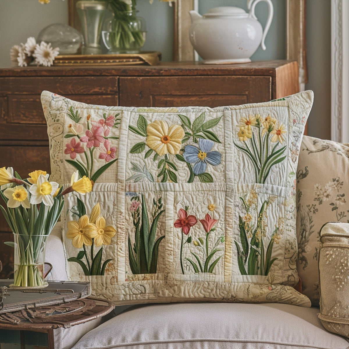 Enchanted Garden Quilted Bedding Cushion Cover printed cushion cover