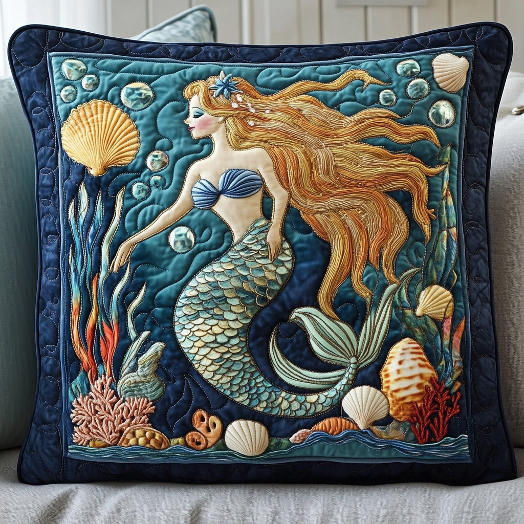 Enchanted Mermaid Quilted Cushion Cover printed cushion cover