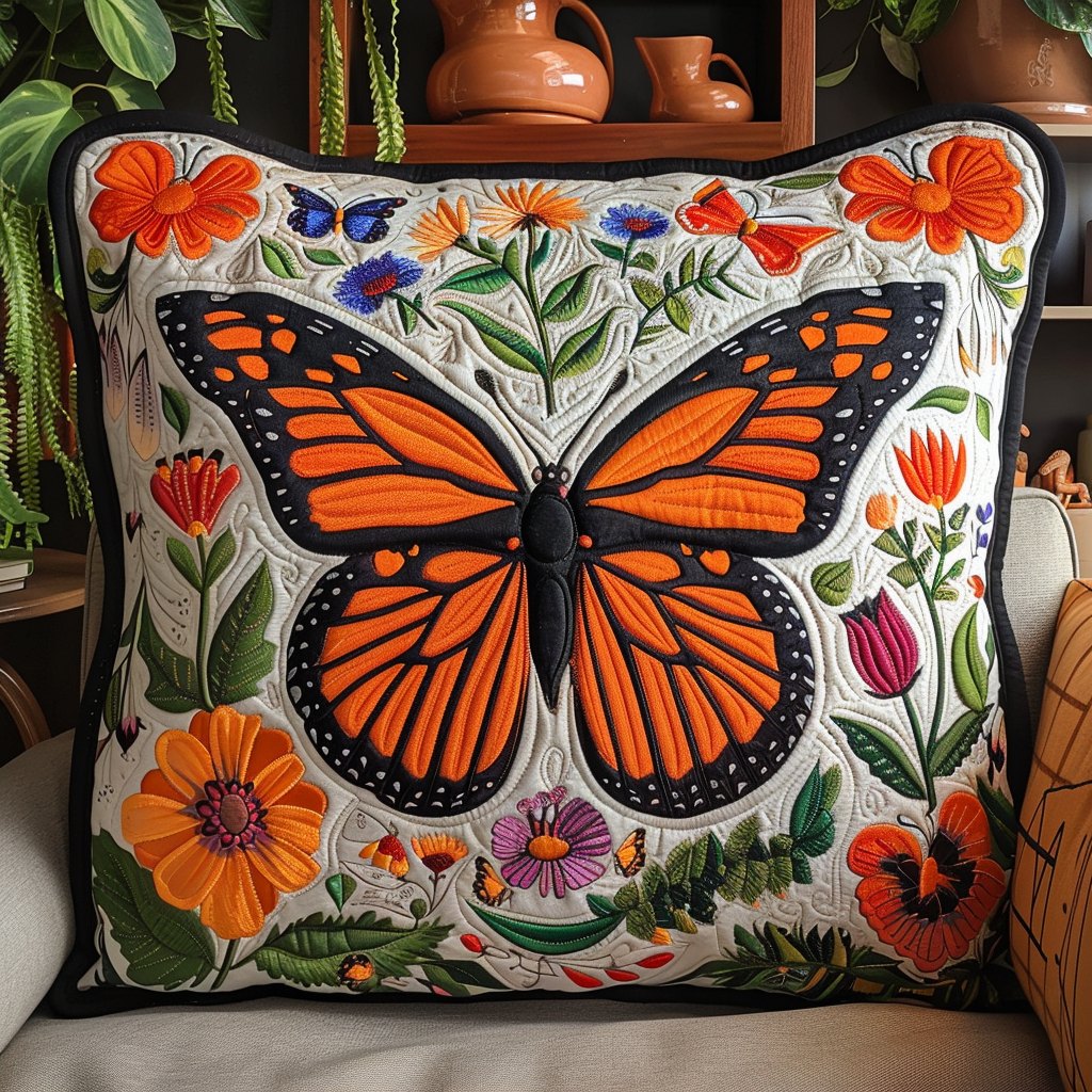 Enchanted Monarch Butterfly Quilted Cushion Cover printed cushion cover