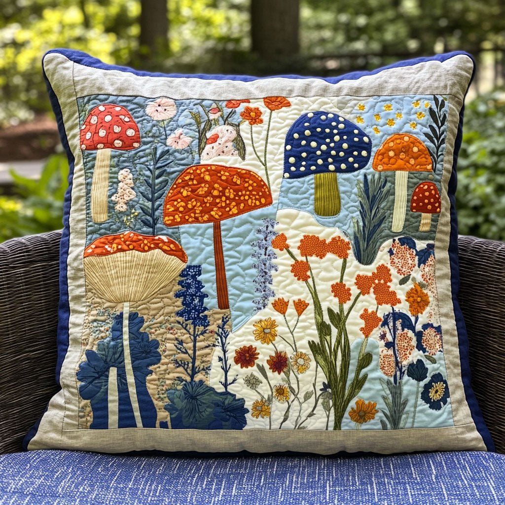 Enchanted Mushrooms Quilted Cushion Cover printed cushion cover