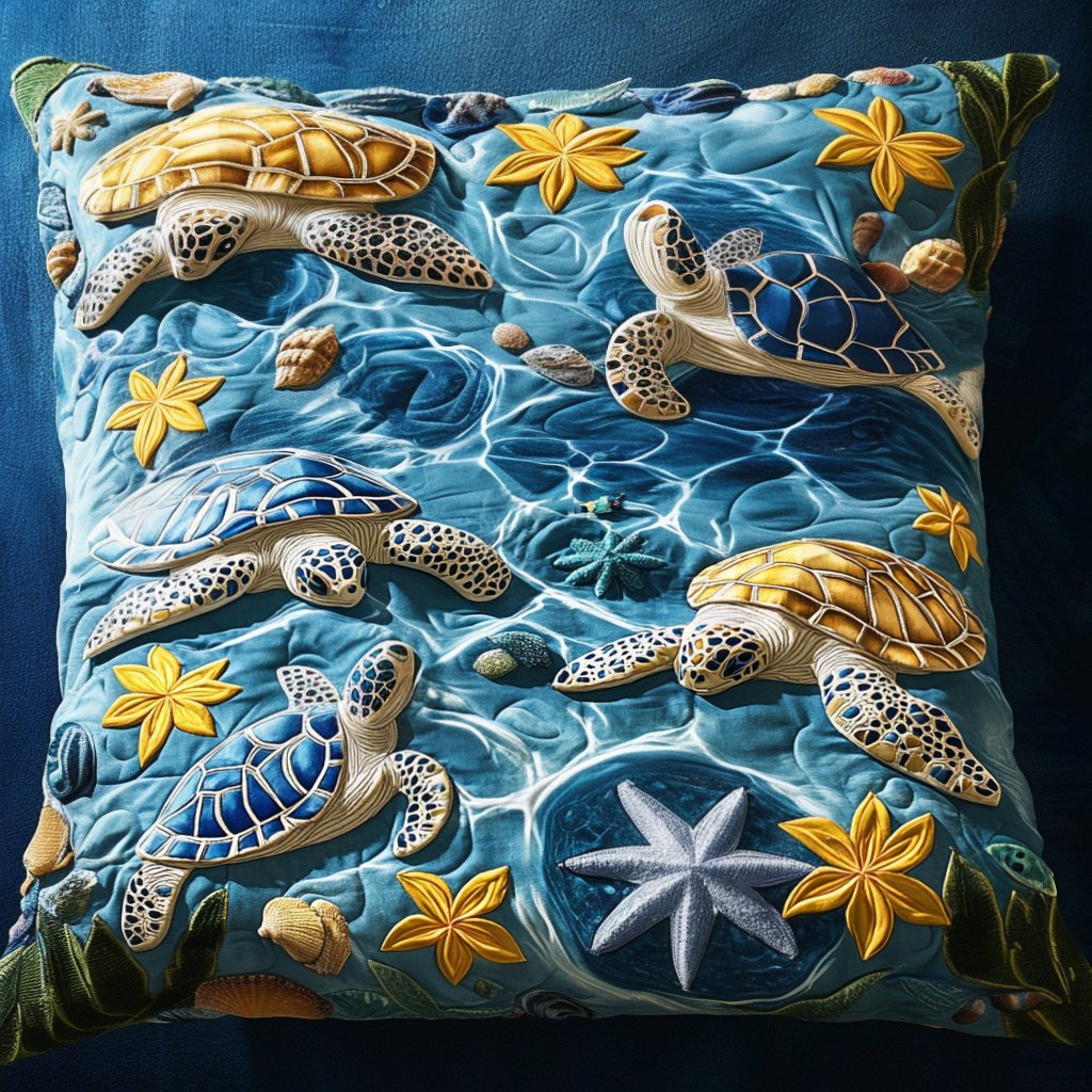 Enchanted Turtle Garden Quilted Cushion Cover printed cushion cover