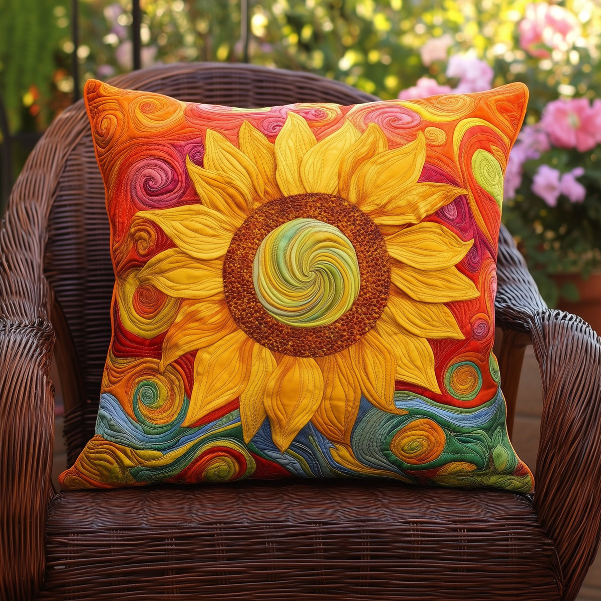 Enchanting Sunflowers Quilted Cushion Cover printed cushion cover